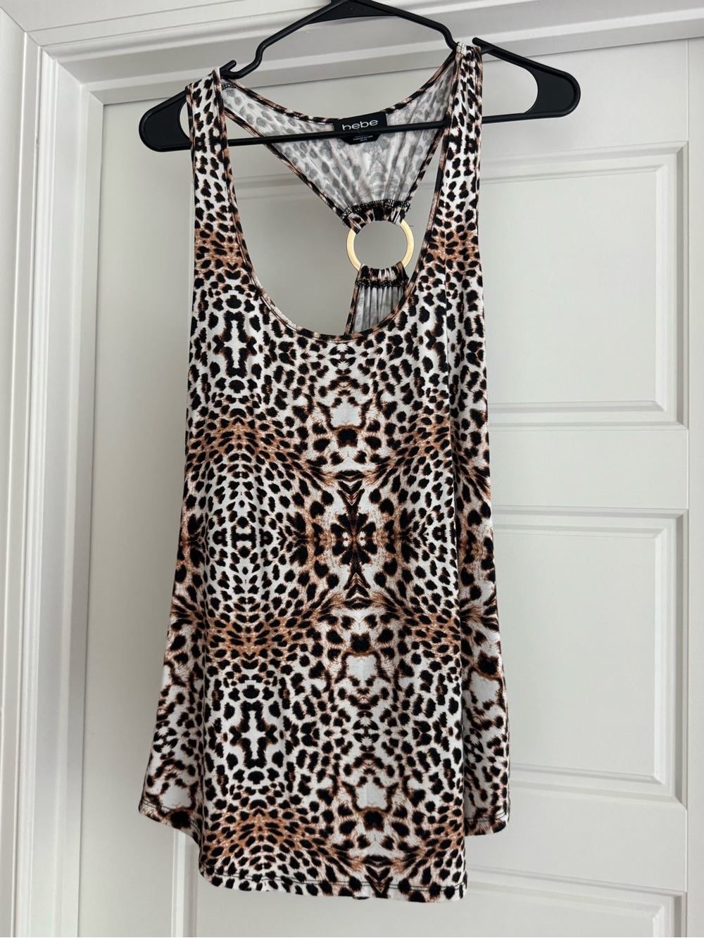 bebe Leopard Print Ring-Back Tank Top in Brown/Black/White